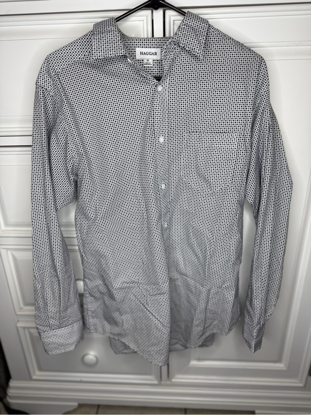 Haggar Navy Micro-Print Long Sleeve Button-Down Shirt